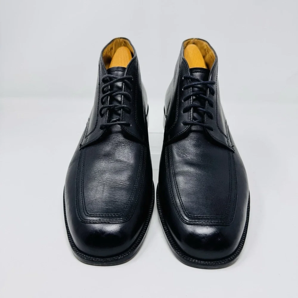 Bally Chukka Boots Men 10 D Black Leather Square Toe Lace Up Made Switzerland